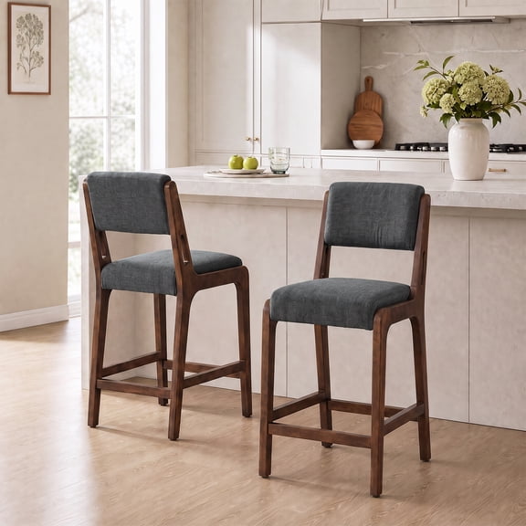 Usaint Modern Upholstered Counter Height Bar Stools Set of 2 with Solid Wood Legs and Integrated Footrest for Kitchen Island, Dining Room, Home Bar