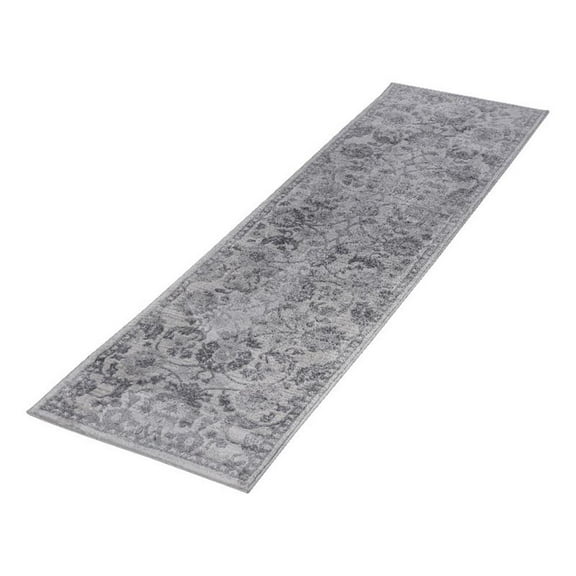 Usak Collection 2' x 8' Gray/Silver Oriental Distressed Non-Shedding Area Rug