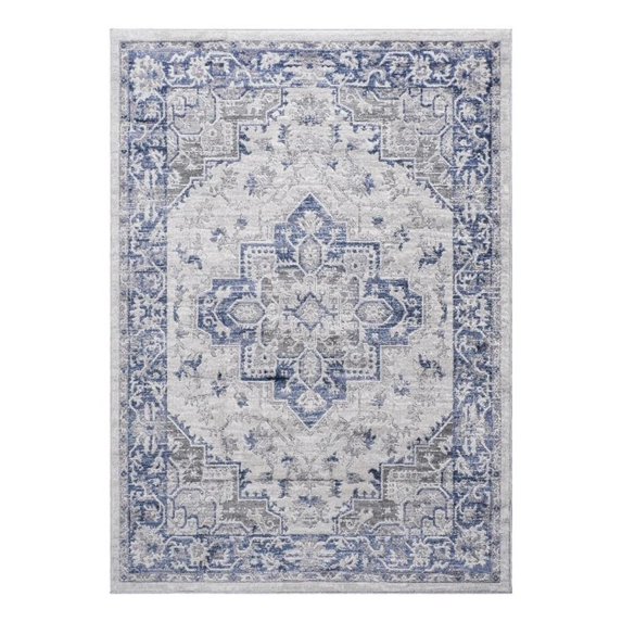 Usak Collection 5' x 7' Blue/Gray Oriental Distressed Non-Shedding Area Rug