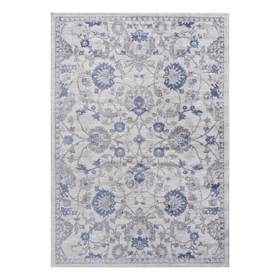 Usak Collection 5' x 7' Blue/Silver Oriental Distressed Non-Shedding Area Rug