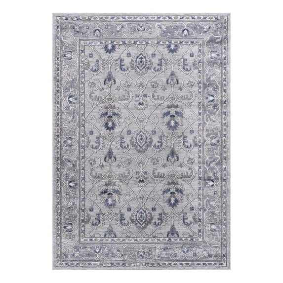 Usak Collection 5' x 7' Gray/Blue Oriental Distressed Non-Shedding Area Rug