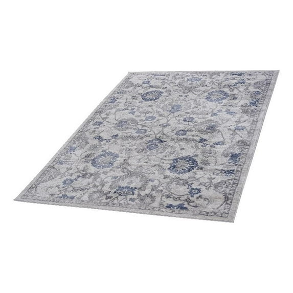 Usak Collection 6' x 9' Blue/Silver Oriental Distressed Non-Shedding Area Rug