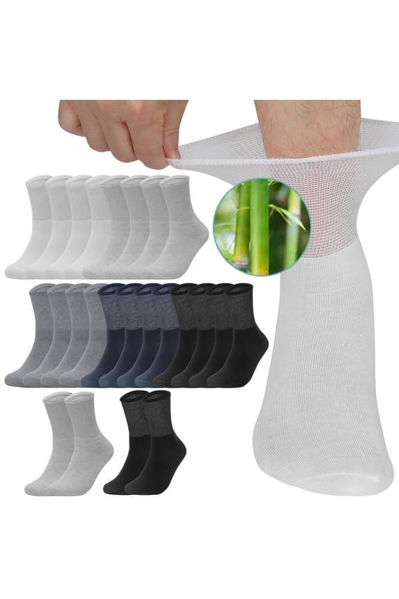 (10+2 Bonus) 12 Pairs Mens Non Binding Socks Bamboo Lightweight Ankle Socks for Men Size 9-13