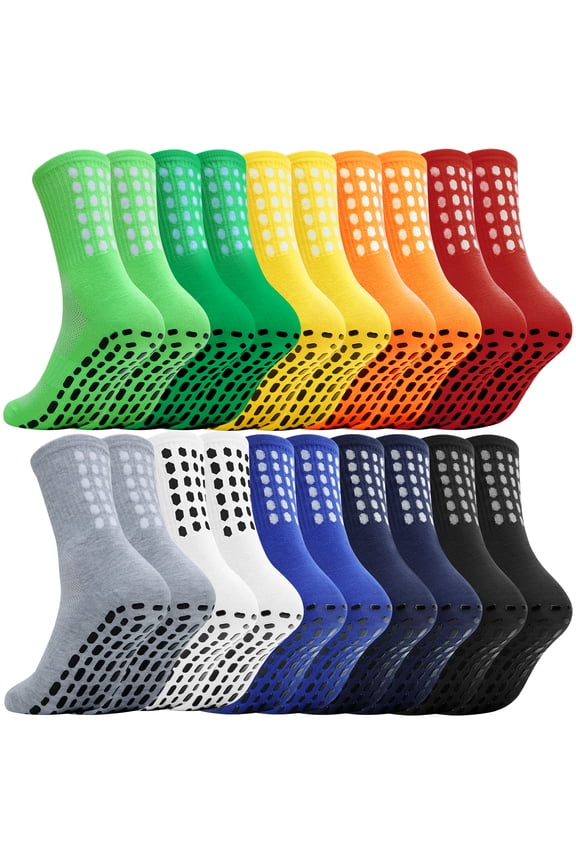 10 Pairs Mens Non Slip Grip Socks Basketball Football Gym Yoga Pilates Trampoline Sports Socks for Men Size 9-11
