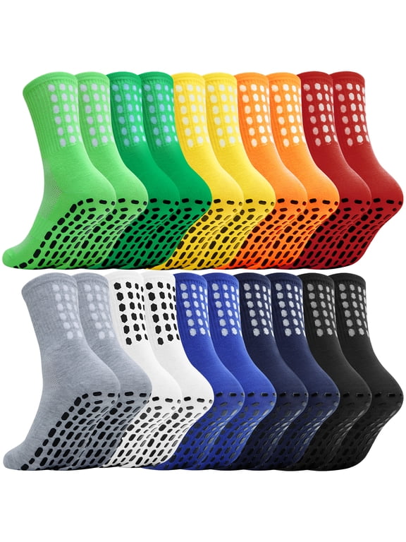 10 Pairs Mens Non Slip Grip Socks Basketball Football Gym Yoga Pilates Trampoline Sports Crew Socks for Men Size 9-11