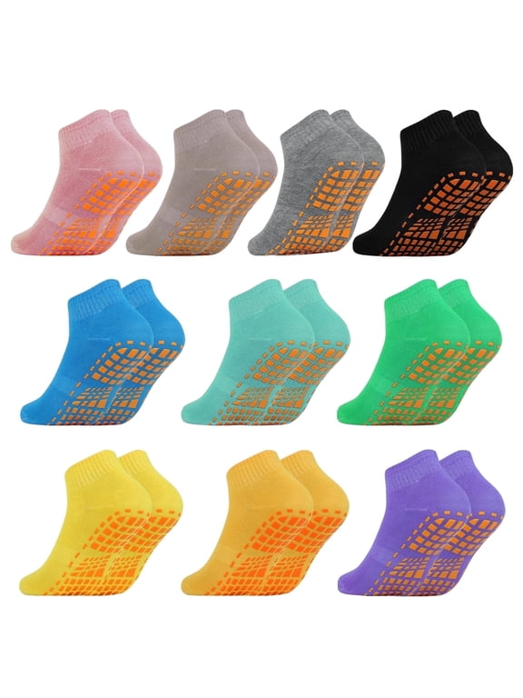 10 Pairs Non Slip Yoga Socks Trampoline Socks Grip Slipper Socks Pilates Socks Sports Socks Gym Socks for Women Size 9-11