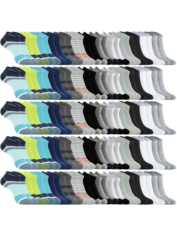 100 Pairs Mens Ankle Socks Bulk Pack Various Moisture Wicking Low Cut Sample Socks Value Sock for Men Size 9-11