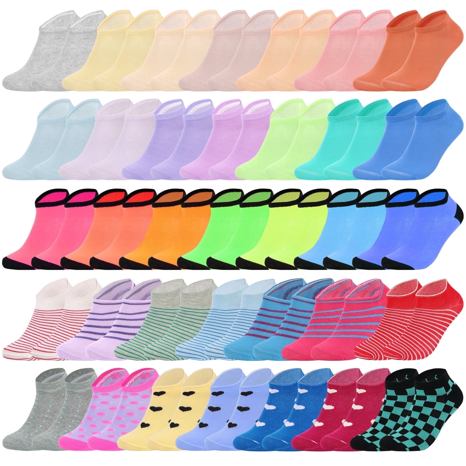 Usavemo 100 Pairs Womens Various Low Cut Ankle Socks Sample Socks Bulk Pack Value Socks for Women Size 6-11
