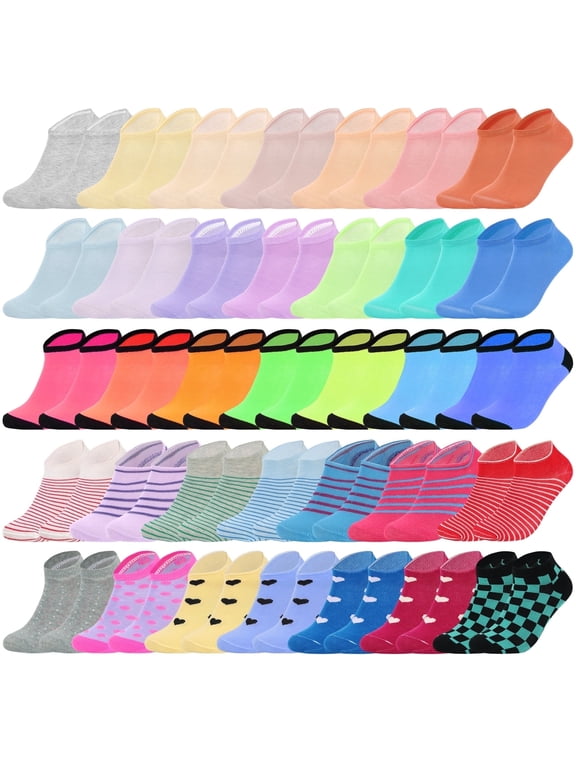 100 Pairs Womens Various Low Cut Ankle Socks Sample Socks Bulk Pack Value Socks for Women Size 6-11