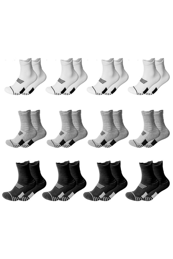 12 Pairs Basketball Socks Athletic Outdoor Sports Socks Mid-Calf Crew Socks for Men Women Unisex Size 9-11
