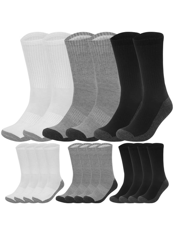 12 Pairs Mens Cushion Crew Socks Sports Work Socks Athletic Crew Socks for Men Size 10-13