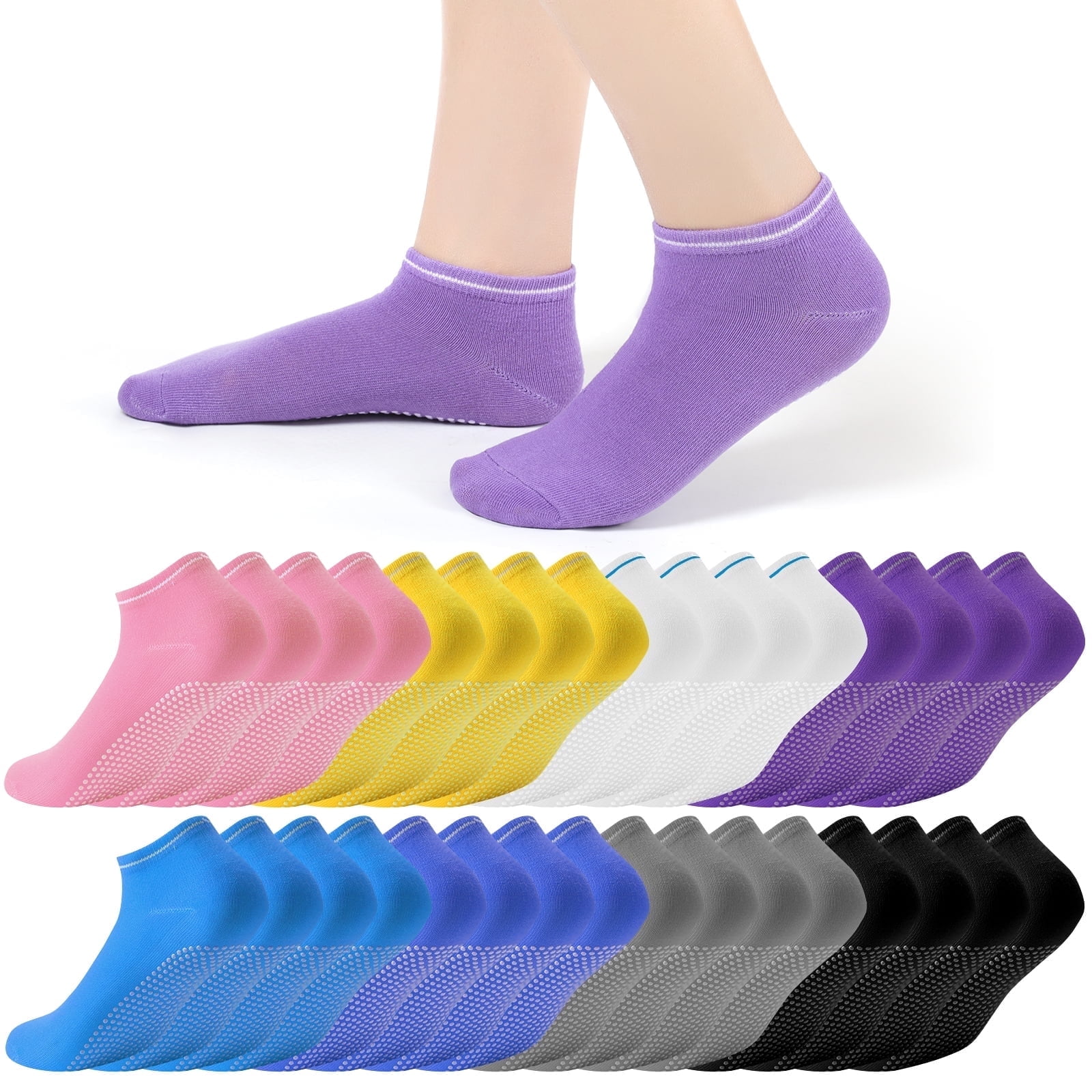 Usavemo 16 Pairs Grip Socks Pilates Socks Non Slip Yoga Socks Anti Skid Workout Hospital Socks for Women Girls Size 9-11