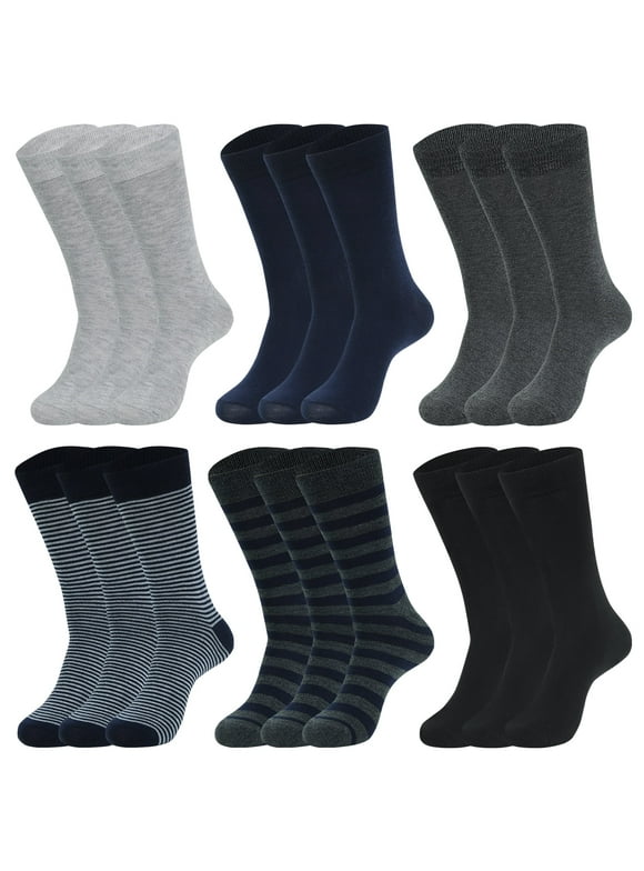 18 Pairs Men's Business Socks Dress Socks Thin Lightweight Casual Crew Socks Bulk for Men Size 10-13