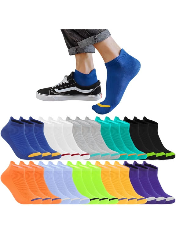 20 Pairs Mens Low Cut Ankle Socks Colorful Socks with Tab for Men Size 9-11