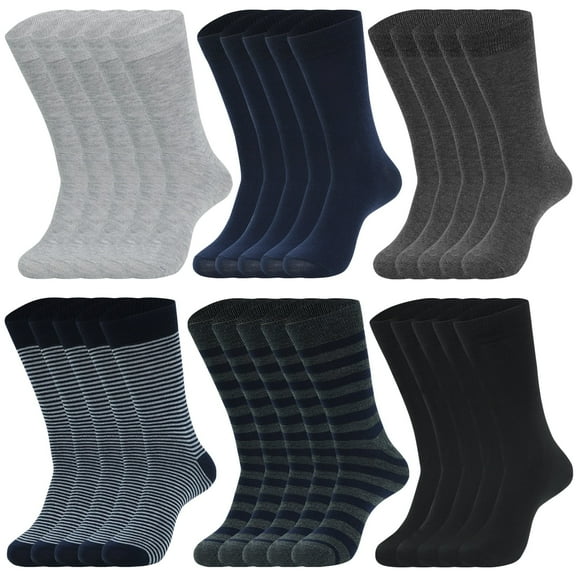 Usavemo 30 Pairs Men's Dress Socks Thin Lightweight Casual Crew Socks Business Socks Bulk for Men Size 10-13