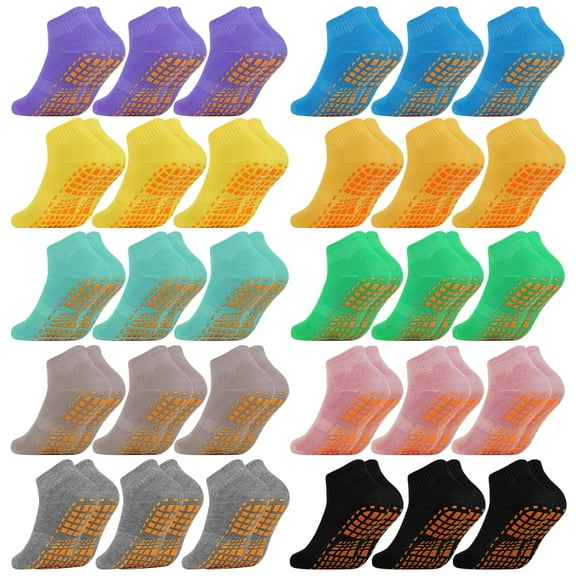 Usavemo 30 Pairs Unisex Non Slip Yoga Socks Trampoline Socks Sports Socks Pilates Socks Grip Slipper Socks for Men Women Size 9-11