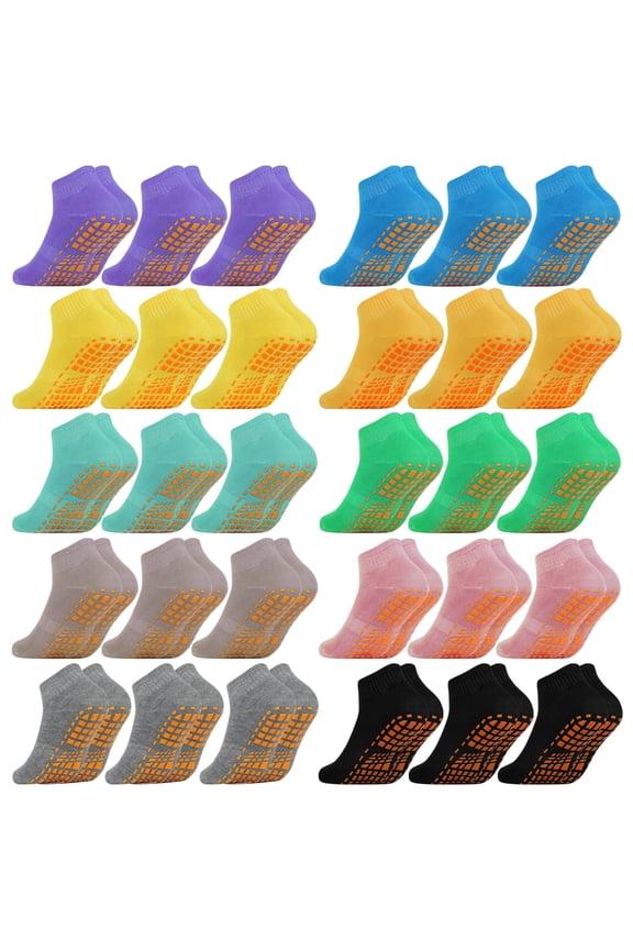 30 Pairs Unisex Non Slip Yoga Socks Trampoline Socks Sports Socks Pilates Socks Grip Slipper Socks for Men Women Size 9-11