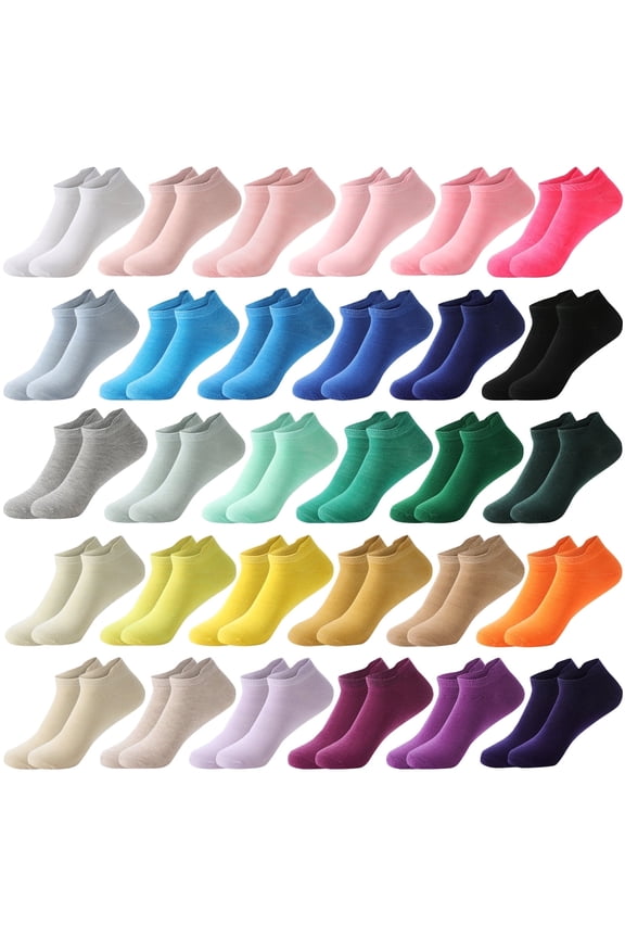 30 Pairs Womens Low Cut Ankle Socks Colorful Socks Dopamine Color Socks with Tab for Women Size 9-11