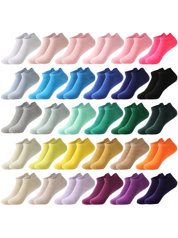 30 Pairs Womens Low Cut Ankle Socks Colorful Socks Dopamine Color Socks with Tab for Women Size 9-11
