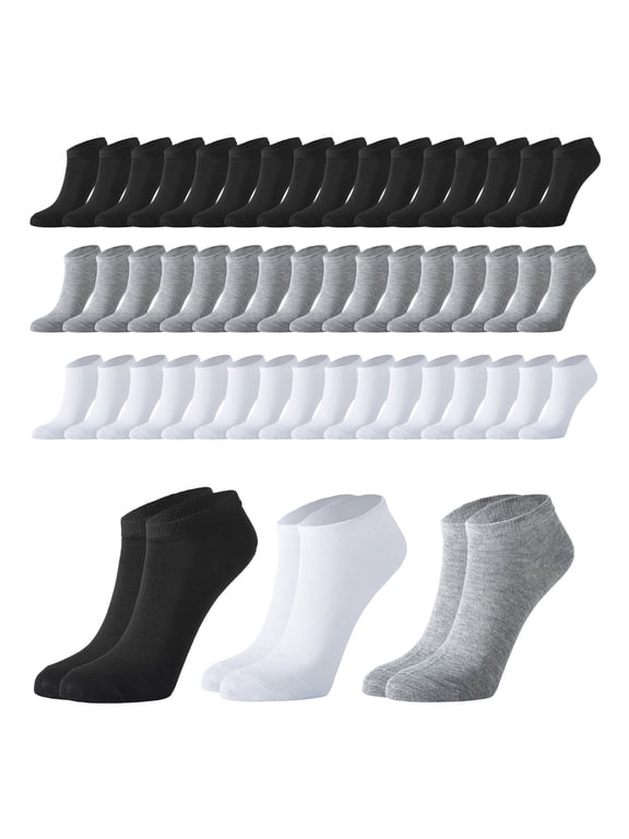 Men's & Women's Low Cut Ankle Socks, Moisture Wicking, Dry Fit, 60-Pair Bulk Pack