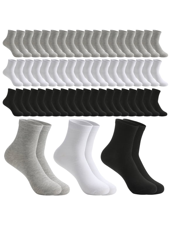 60 Pairs Mens Quarter Socks Casual Mid Calf Socks Athletic Moisture Wicking Socks Bulk Pack for Men Women Unisex Size 9-11