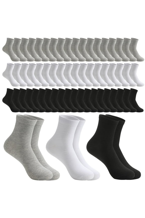 60 Pairs Mens Quarter Socks Casual Mid Calf Socks Athletic Moisture Wicking Socks Bulk Pack for Men Women Unisex Size 9-11