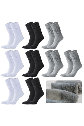 9 Pairs Slouch Socks Cotton Cushion Boot Socks Scrunch Socks Stacked Socks Leg Warmer for Women Size 9-11