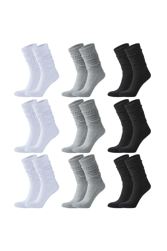 9 Pairs Slouch Socks Cotton Cushion Boot Socks Scrunch Socks Stacked Socks Leg Warmer for Women Size 9-11