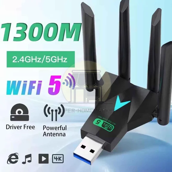 Usb 3.0 Wireless Wifi Adapter 1300Mbps Long Range Dongle Dual Band 5Ghz Network