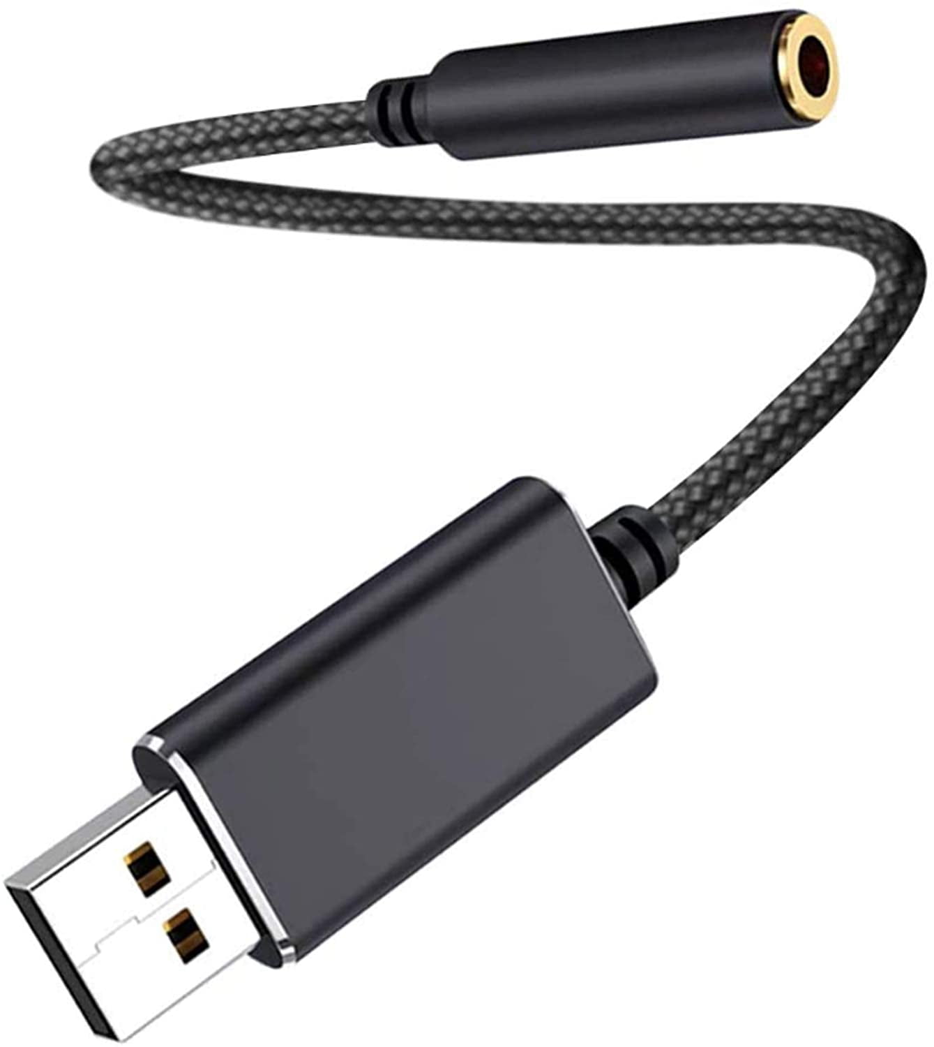 Usb Audio Adapter Usb To 3.5Mm Audio Jack Adapter Usb External Sound Card Audio Adapter With 3.5Mm Headphone And Microphone Jack Black 20Cm