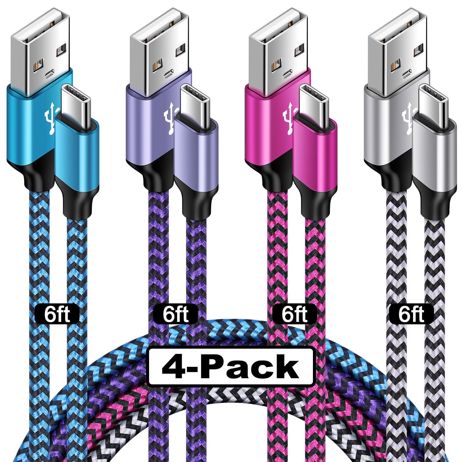 Usb C Cable 6ft,HopePow 4PACK Usb A to Usb C Cable Nylon Braided Super Long Type C Charger Fast USb Charging Cable 6 Feet Usb C for Samsung High Speed Android Phone Charger Cord Type C,Multicolor