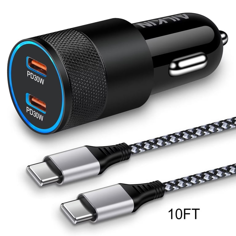 cigarette fast charger USB C Car Charger, 38W Dual Ports USBC & USB-A Lighter Adapter Charging Phone Plug with Bulit-in 1.2m Coiled Cable for iPhone 17 Pro Max,16,16e,15, 14, 13, Galaxy S25 And Fcc Fast USB Car Adapter -