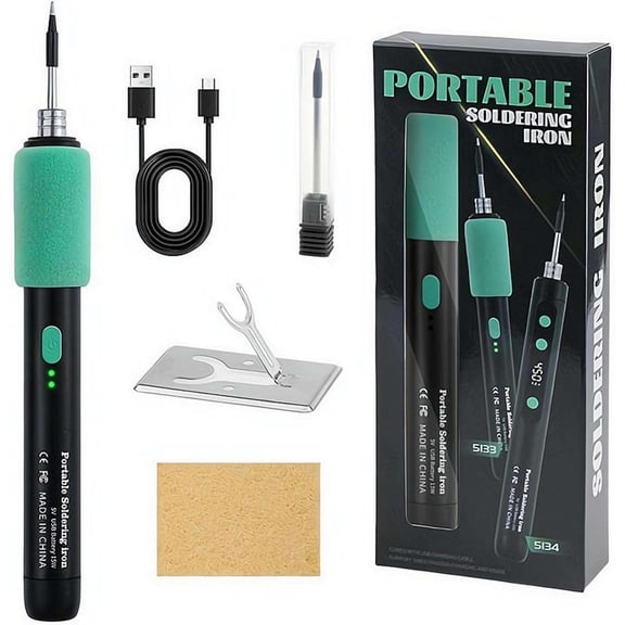 Usb C Rechargeable Soldering Iron Kit, Cordless 8s Fast Heat Up Welding Pen with 3 Tips, Adjustable 180-450C Portable Soldering Tool for Crafts