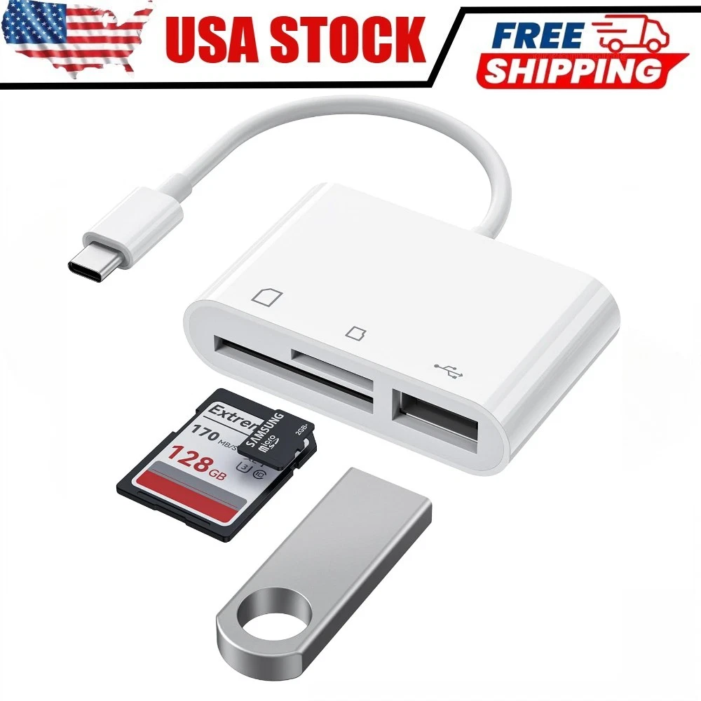 Usb C To Sd Card Reader, 3-In-1 Hub Converter, Micro Sd Tf Memory Type-C Adapter
