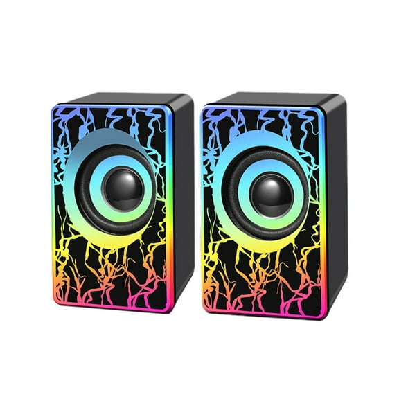 Usb Computer Speaker Mini Subwoofer With Colorful Led Lights Double Channel Audio For Desktop And Laptop Compact Design For Enhanced Sound Quality 0.70 Lbs