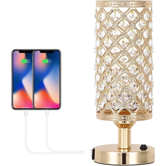 Usb Crystal Table Lamp Golden Table Lamp With Dual Usb Charging Ports For Bedroom