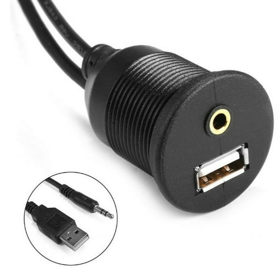 Usb Flush Mount - 1M 3Ft 3.5Mm & Usb 3.0 Aux Extension Mount, Dash Mount, Flush Mount, Panel Mount Cable, For Car, Boat, Motorcycle