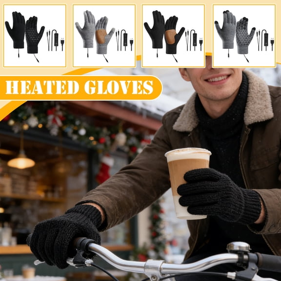 Usb Heated Gloves, Navy Blue - Winter, Fall, Touchscreen, Fleece-Lined, Thickened, Warm, Cold-Proof, Weather-Resistant - Unisex, Men Women, Cycling, Commuting, Outdoor Activities,
