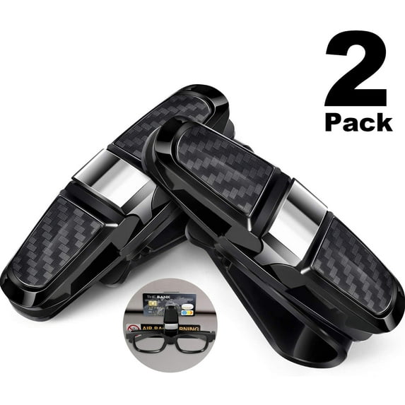 LNKOO 2 Pack Glasses Holders for Car Sun Visor, Double-Ends Clip and 180 Degree Rotational Sunglasses Eyeglasses Mount with Ticket Card Clip-Black