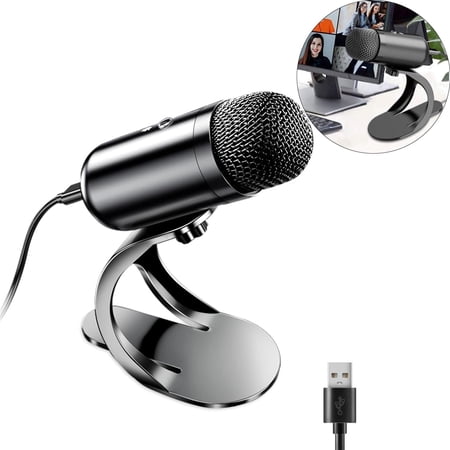 Usb Microphone,USB Computer Microphone,Podcast Mic Desktop with Mute Button for Recording Streaming,Omnidirectional Condenser,Plug&Play Stand with Volume Control for PC,Laptop,Mac,YouTube