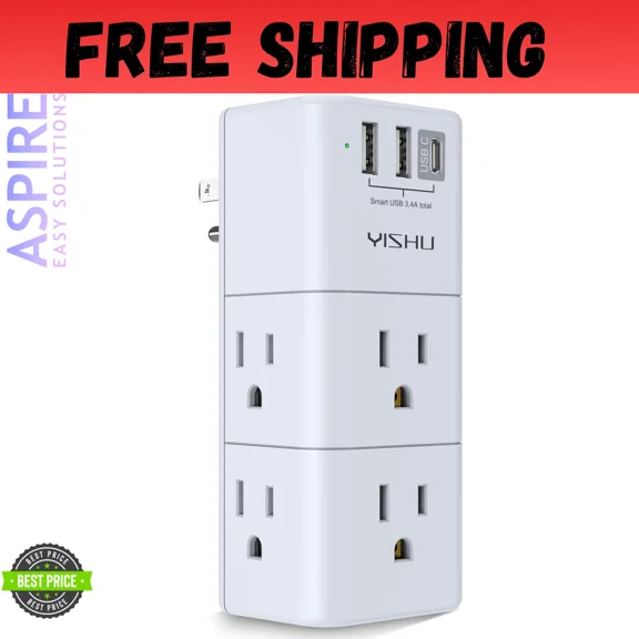 Usb Multi Plug Outlet Extender - Surge Protector With Rotating Plug, 6 Ac Plug