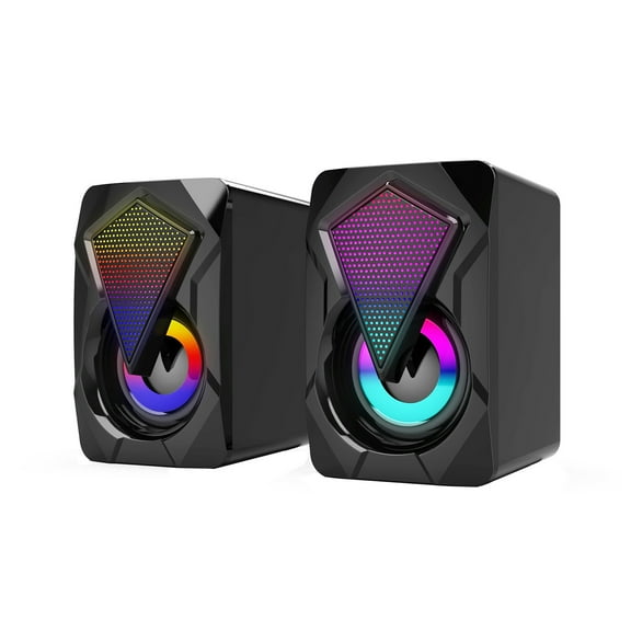 Usb Powered Mini Desktop Speaker With 3.5Mm Audio Jack Rgb Colorful Lights Wired Control Subwoofer For Pc Laptop Mobile Phone Computer Stereo Sound Compact Design