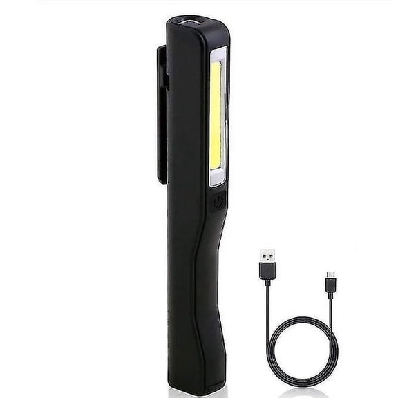 Usb Rechargeable Work Light, Check Light Led Torch, Magnetic Clip Bag Cob Torch For Home, Workshop, Camping, Emergency (1Pcs-Black) [Energy A+ Rating]