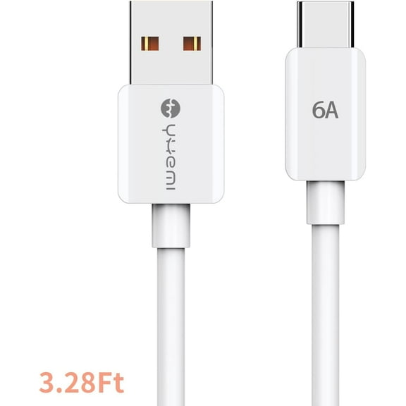 Usb Type C Cable 6A, 3.28ft Usb To Usb C Fast Charging Cable Usb Type C Data Cable Compatible With Samsung Galaxy S21/S10/S9/S8/A51/Ipad Pro 2021/Huawei/Sony And More