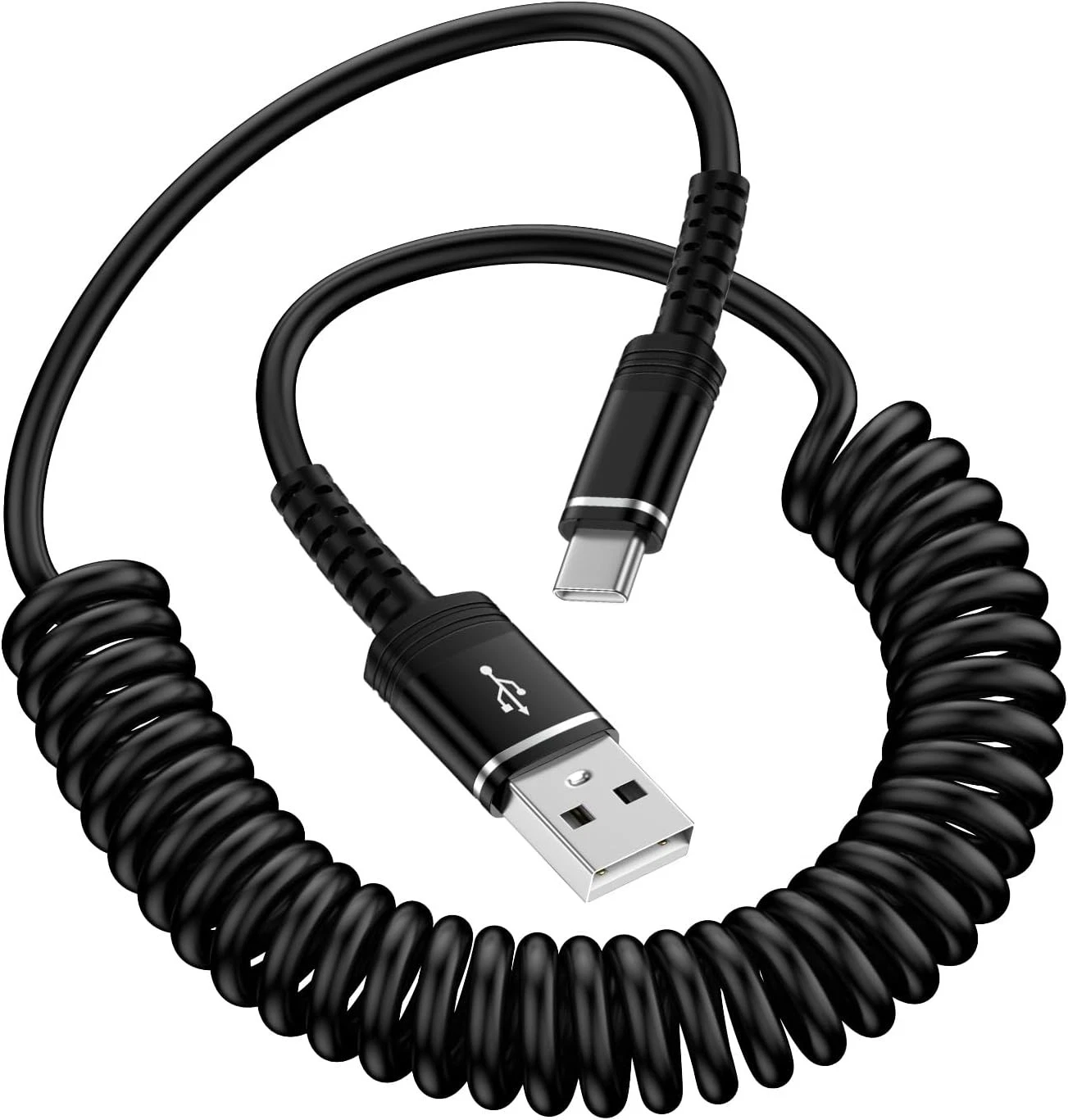 Usb Type C Cable For Car Retractable A To C Fast Charger Cord Black