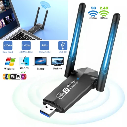 Usb 5g Usb Wifi Adapter 5Ghz/2.4G 1300Mbps Long Range Dongle Usb 3.0 For Pc ...