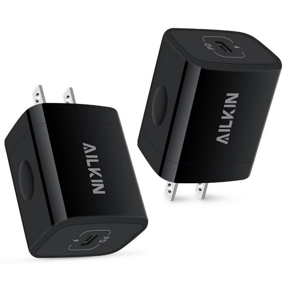Usb c block,USB C Wall Charger Block,2PACK AILKIN PD 20W USB C Wall Charger Power Delivery Fast Charging for Android Type C Charger Block,Dark Black