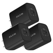 Usb c block,USB C Wall Charger Block,3PACK AILKIN PD 20W USB C Wall Charger Power Delivery Fast Charging for Android Type C Charger Block,Black