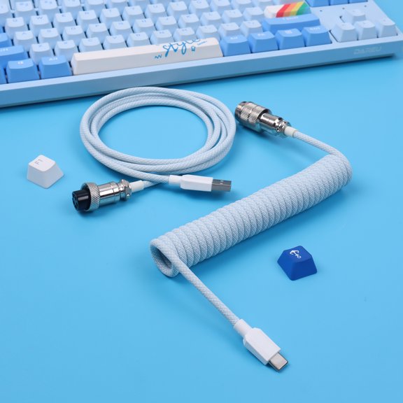 Usb2.0 to Usb c Coiled Keyboard Cable Macaron Metal Gx16 aviator Type C Data Cable Mechanical Keyboard Cable