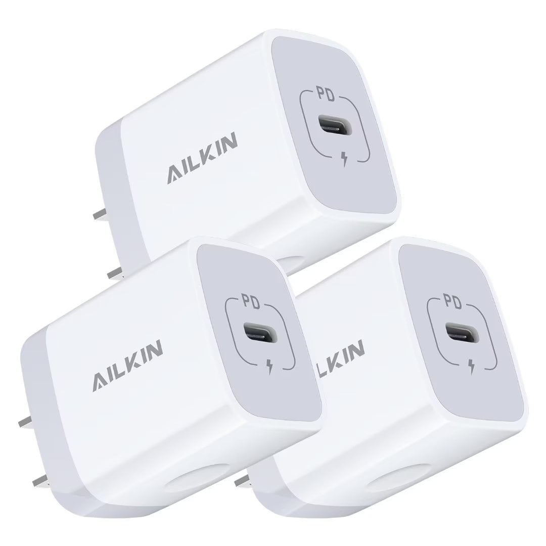 AILKIN 3Pack 20W USB-C Wall Charger, Fast PD Type-C Charging Adapter ...